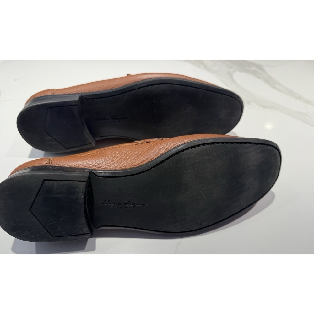 Salvatore Ferragamo Bravo Pebbled Buckle Loafer Brown Tan Size 9 D MS 28008 - Picture 9 of 9